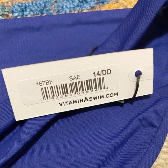 Vitamin A Luciana Bikini Bottoms Blue Ecolux Full Coverage Sz 14 - Picture 6 of 9